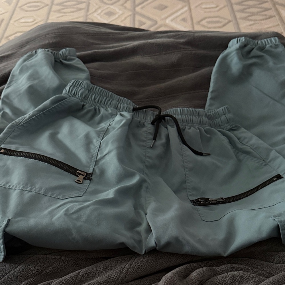 Men's Cargo Pants in Teal with Zipper Pockets